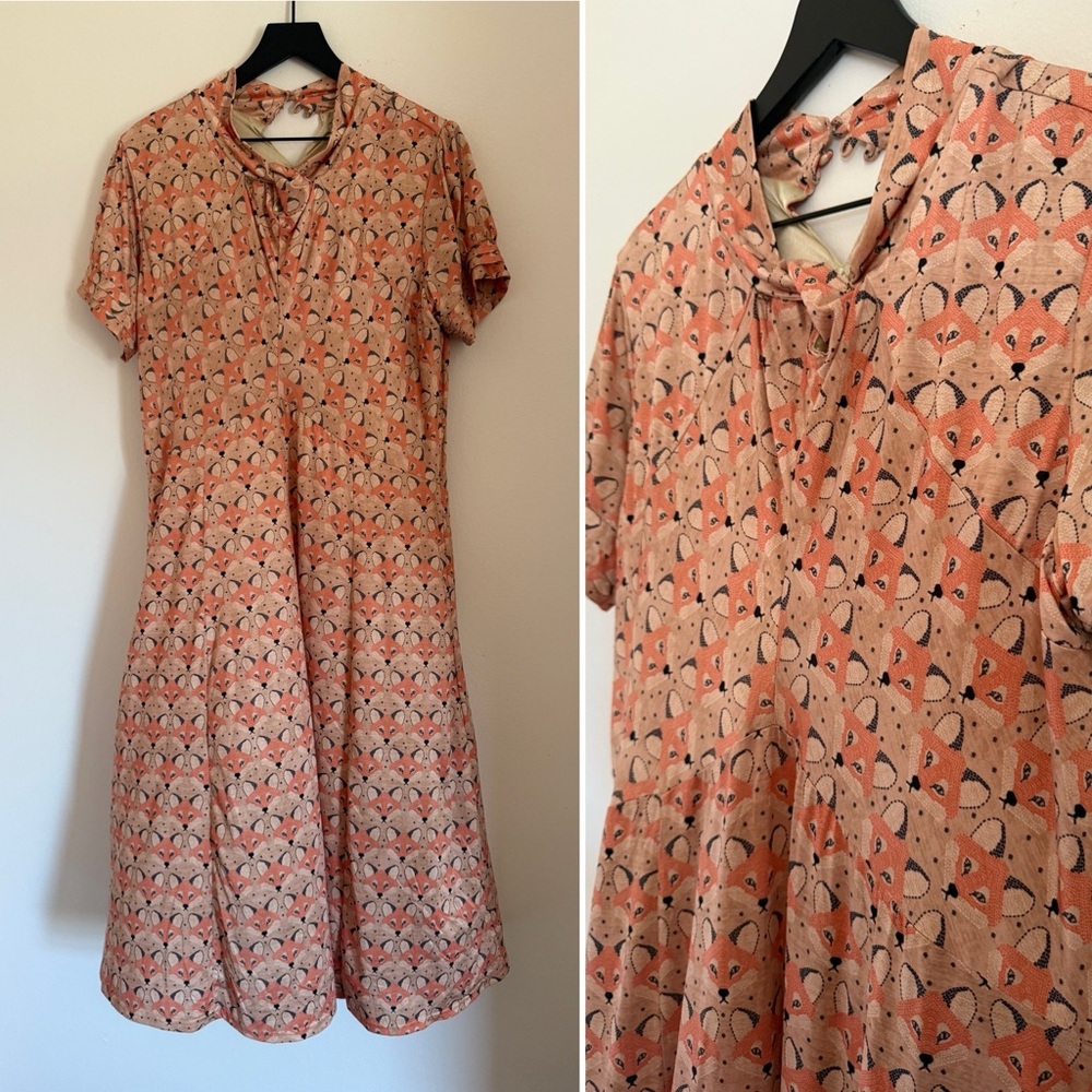 Lindy Bop Orange and Black Patterned Midi Dress